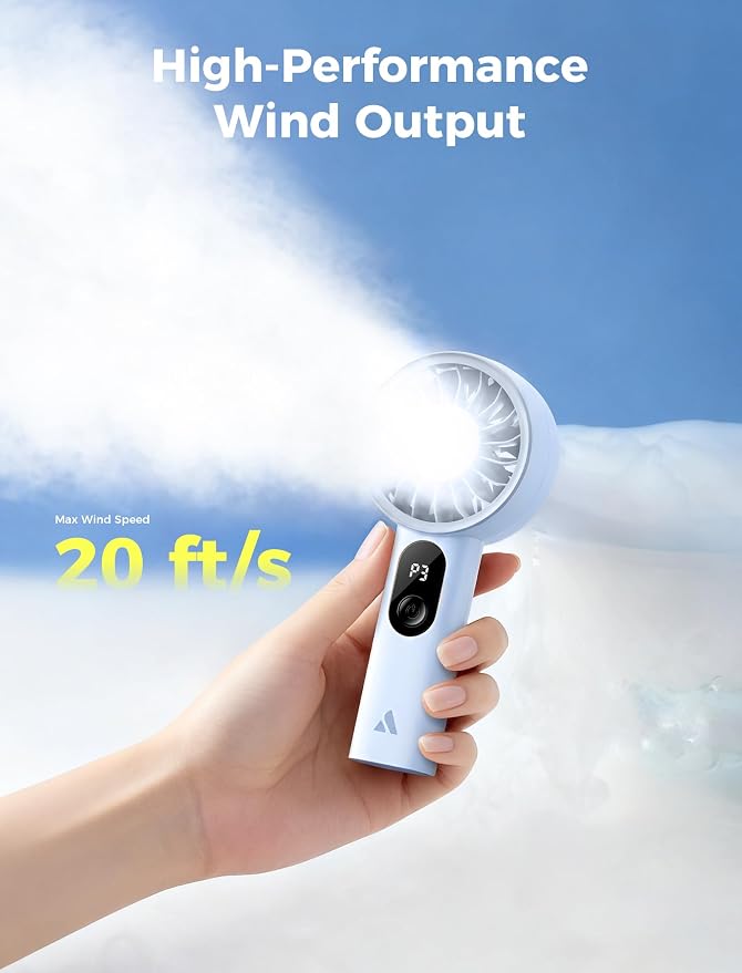 Aecooly Mighty Portable Fan, Powerful Handheld Fan, USB Rechargeable | [18H Max Cooling Time], Mini Personal Battery Powered, Pocket for Travel, Summer, Gifts for Women, Girls -Blue - Image 3