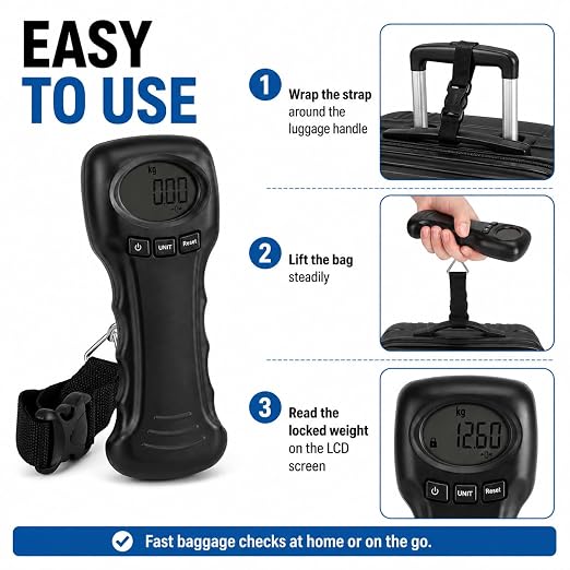 Digital Luggage Scale 50kg 110lb ABS Portable Travel Baggage Scale Anti Slip Handle Auto Lock LCD Display Hanging Luggage Scale with Manual for Travel Suitcase Airport - Image 7
