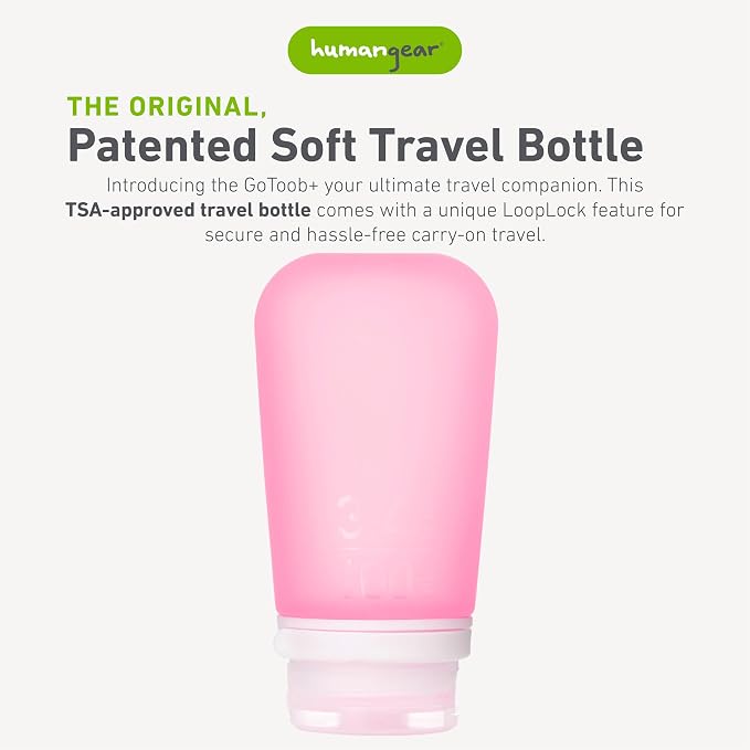 humangear GoToob+ (Large) | Refillable Silicone Travel Bottle | Locking Lid | Food-Safe Material | Pink, Large (3.4 fl.oz.; 100ml) | Refillable & Leak-Proof Silicone Travel Size Bottles with Locking Cap for Toiletries, Camping & TSA Carry-On - Image 2