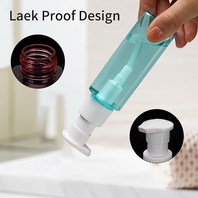 9 PCS Travel Bottles for Toiletries 3.4oz Pump Bottle Dispenser | TSA Approved, Leak Proof, Plastic Travel Size Containers, 2oz Spray Bottle, 0.35 Cream Jars, and a Toiletry Bag - Image 4