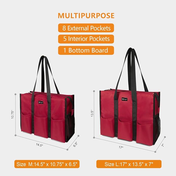 TOPDesign Utility Water Resistant Tote Bag with 13 Pockets, Top Zipper Closure & Thick Bottom Support, for Working Women - Image 2