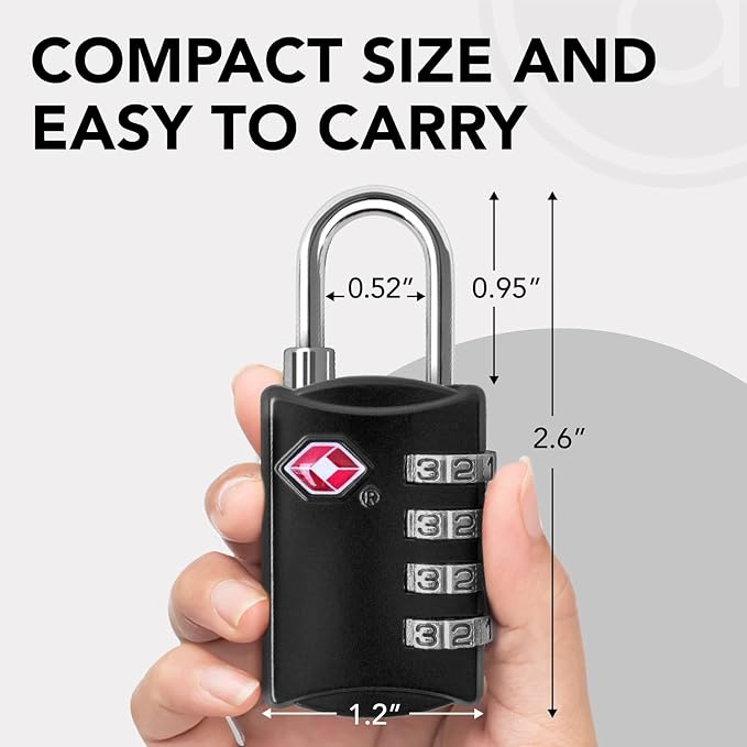 Luggage Locks TSA Approved (1 Pack), 4-Digit TSA Locks for Luggage, Locker, Suitcase, Backpack, School Bag, & Travel Bag - Portable, Rust-Resistant, & Secure Combination Lock, Black - Image 2