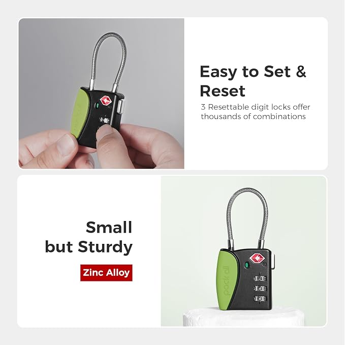pack all TSA Approved Travel Luggage Locks, Resettable 3-Digit Code | Open Alert Indicator, Flexible Steel Cable, Zinc Alloy Body, Clear Number Dials, For Suitcase, Toolbox, Backpack, 1 Pack - Image 4