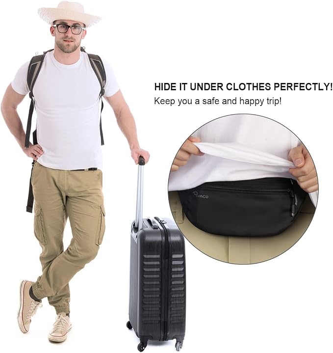 RYACO Money Belt for Men & Women Travel Hidden Wallet Secure RFID Blocking Waterproof Pouch for Passport, Cards, Cash& Phone Adjustable& Wearable Slim Waist Bag Under Clothes - Image 6