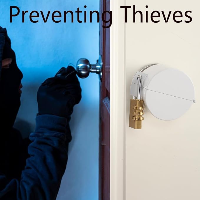 Door Knob with Lock,Without Drilling,Dementia Door Handle Lock，from Outside Prevents Turning of Door Knob and Access to Keyhole,for Apartment Evictions，Childproof (White with Padlock) - Image 4