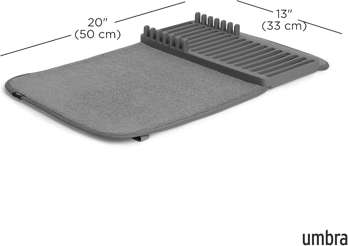 Umbra Udry Dish Drying Rack, Folding Dish Drainer Mat, Mini, Dark Grey | Absorbent microfiber base, removable tray, dishwasher safe, compact storage, BPA-free plastic - Image 3