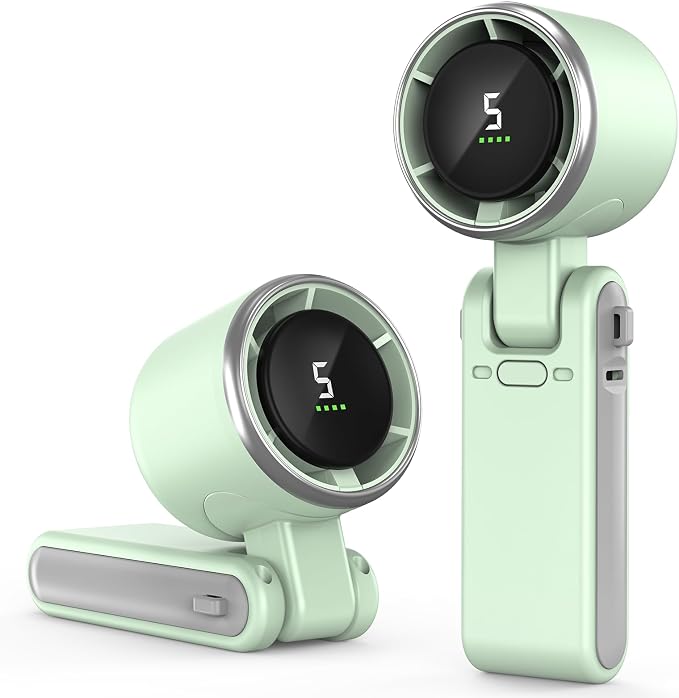 COO Portable Handheld Turbo Fan, 5-Speed Rechargeable Personal Fan | 180° Foldable 3 IN 1 Design with LED Display, Mini Desk Fan for Office, Travel & Outdoor Activities, Green by COOwearecommittedtoprovidinghigh-qualityandcost-effectiveproductsEmpoweringyoutocreateabrighterfuture