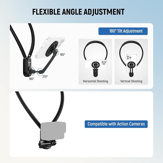 NEEWER Magnetic Neck Holder for Action Camera & Phone, GP16 | Tripod Chest Mount, Compatible with GoPro DJI Insta360 MagSafe iPhone Android, Phone Holder for POV Video Recording Vlog - Image 5