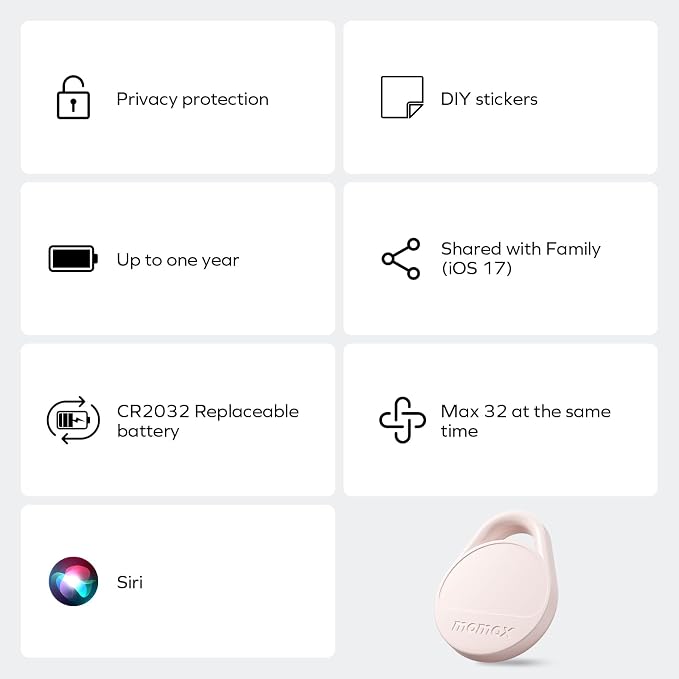 Momax Key Finder Tracker Tag - [Apple MFi Certified] Smart Bluetooth Tracking Device with Find My (iOS Only), Replaceable Battery, DIY Stickers, for Wallets, Luggage, Suitcases, Backpacks, Pink - Image 7