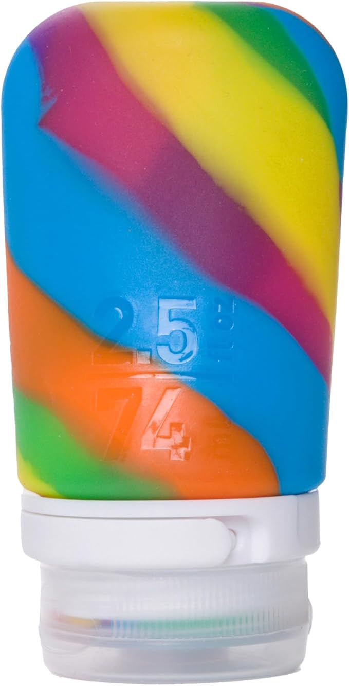 humangear GoToob+ (Medium) | Refillable Silicone Travel Bottle | Locking Lid | Food-Safe Material | Rainbow, Medium (2.5 fl.oz.; 74ml) | Refillable & Leak-Proof Silicone Travel Size Bottles with Locking Cap for Toiletries, Camping & TSA Carry-On by humangear