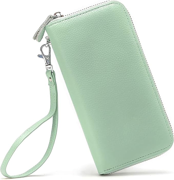 Moflycom Womens Wallet RFID Blocking Genuine Leather Zip Around Wallet Clutch Wristlet Travel Long Purse for Women by Moflycom