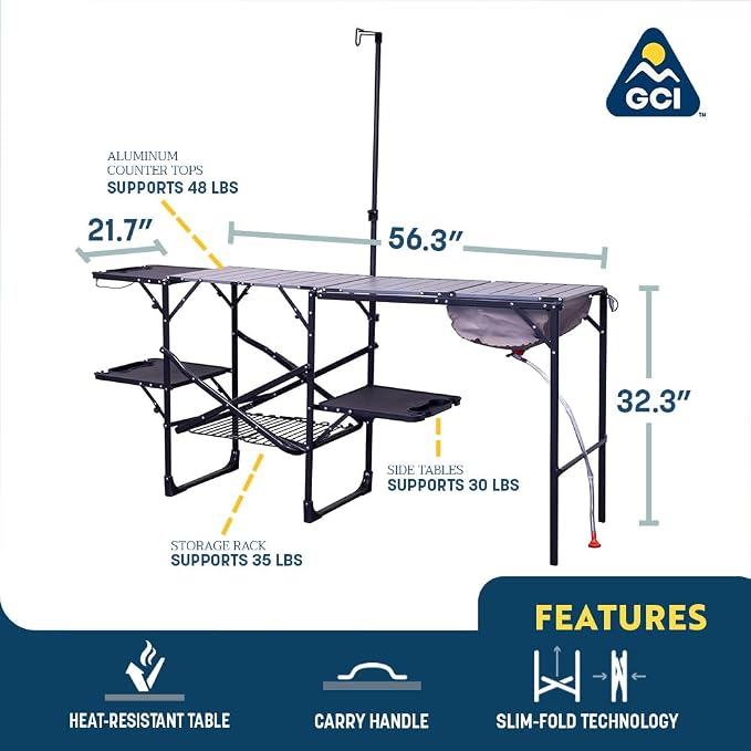 GCI OUTDOOR Master Cook Station | Portable Folding Kitchen Table with Soft Shell Sink, Heat Resistant Tabletop & Telescoping Lanter Pole, Perfect for Camping Trips - Image 2