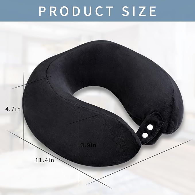 Neck Pillow Airplane Memory Foam Travel Pillows Black | Soft Cooling Pillow, Portable, Neck Support, For Adults, Train Bus Office Home - Image 5