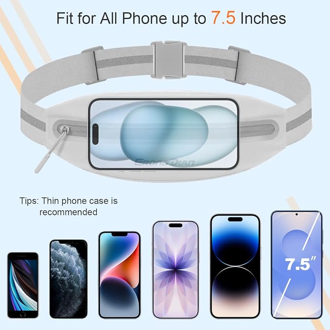 Slim Fanny Pack for Men, Ultra-Light Running Belts for Women Grey | Water Resistant, Elastic Adjustable & Thin Buckle, Bounce Free, Reflective, Running Waist Pack for iPhone Samsung Card Key - Image 5