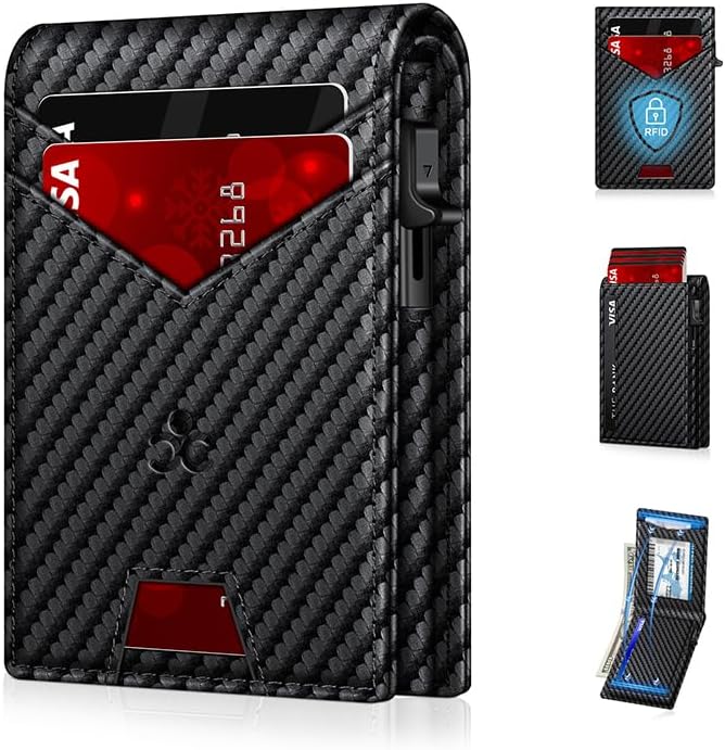 Wallet for Men RFID Blocking Minimalist Card Holder Wallet for 12-14 Cards | Slim Bifold Smart Wallet with ID Window & Cash Slot, Front Pocket Compact Metal Credit Card Case, Birthady Gifts for Men by SEMORID