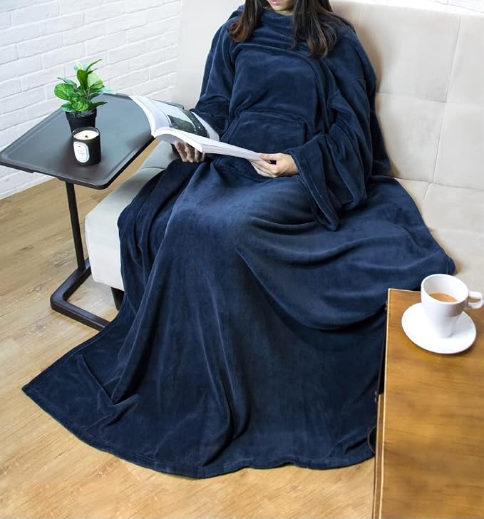 PAVILIA Blanket with Sleeves for Adult Women Men, Soft Warm Wearable Blanket Fleece Wrap Throw, Robe Blanket Gift - Image 9