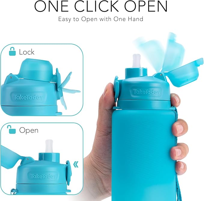 TakeToday Collapsible Water Bottles 32oz, Foldable Travel Water Bottle, BPA Free, Silicone Water Bottle Leakproof for Hiking, International Travel, Outdoors - Image 5