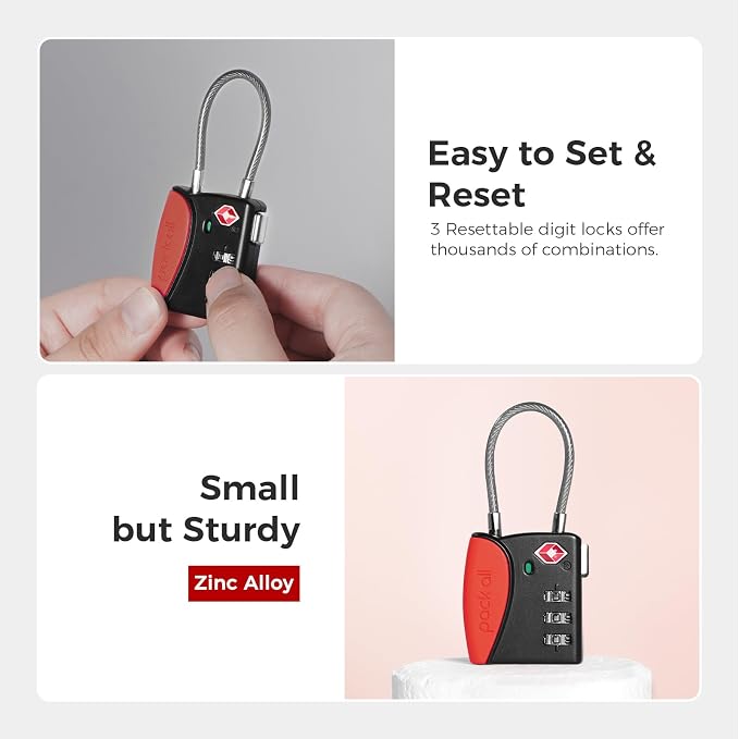 pack all TSA Approved Travel Luggage Locks, Resettable 3-Digit Code | Open Alert Indicator, Flexible Steel Cable, Zinc Alloy Body, Clear Number Dials, For Suitcase, Toolbox, Backpack, 4 Pack - Image 4