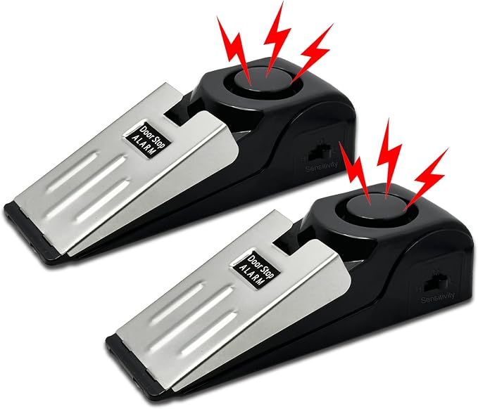 HNHMT 2 Pack Portable Door Stop Alarm, Door Stopper with 120db Loud Security Alarm, Travel Door, Doorstops Wedge Sensors Security Devices for Traveling Apartment Hotel and Home (Black) by HNHMT