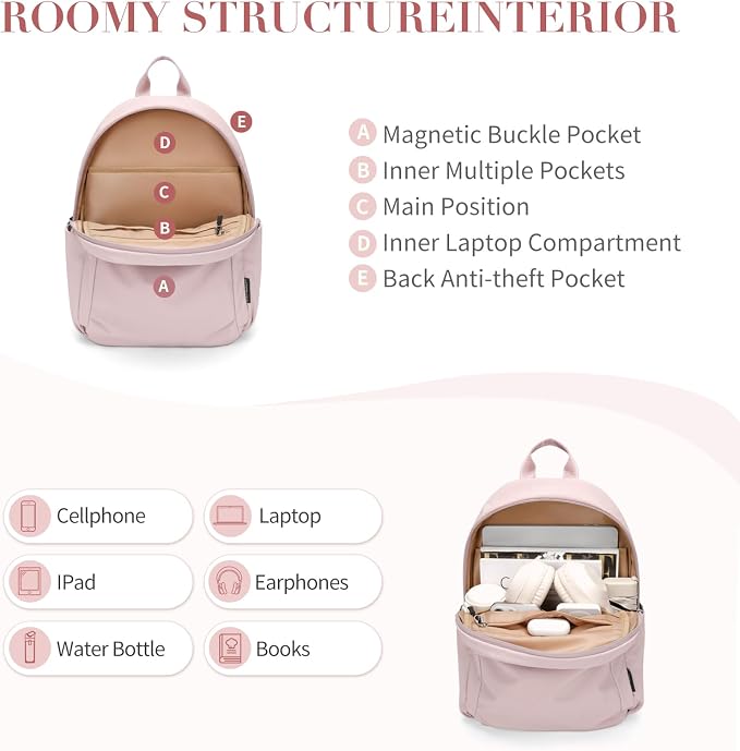 Mini Backpack for Women Fashion Small Backpack Purse Lightweight Daypack for Work Travel Daily,Pink - Image 6