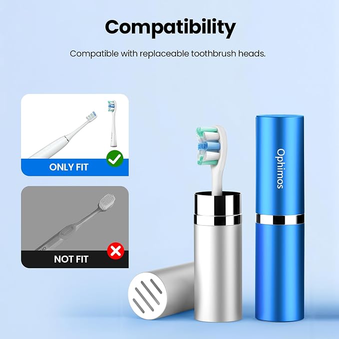 Aluminum Toothbrush Head Case,Metal Toothbrush Protector Cover with Ventilation Holes,Portable Travel Holder for Oral-B Philips Power Toothbrush & More (Silver+Blue, 2 Count) - Image 2