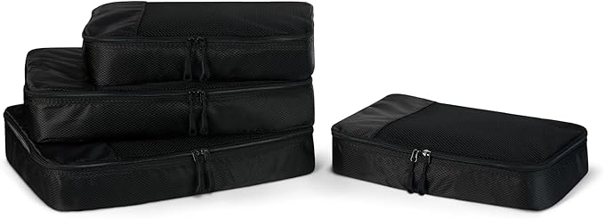 Amazon Essentials 4-Piece Packing Cubes Travel Accessories Set, Luggage Organizer with Double Zipper, Mesh Top, Space-Saving Design, Webbing Handle, 2 Medium/2 Large, Black (Previously Amazon Basics) by AmazonEssentials