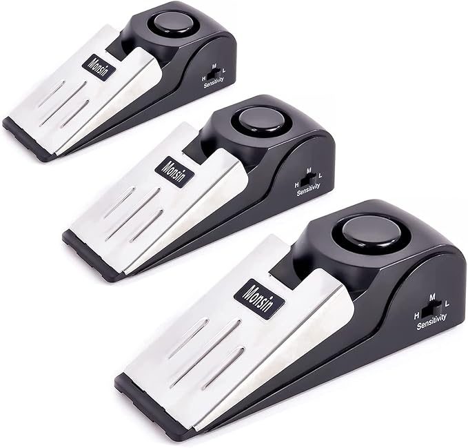 Door Stop Alarm, Door Stopper with 120DB Security Alarm, Floor Wedge Doorstop for Travel Apartment Home House (Pack of 3) by Monsin