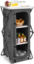 GIANTEX Folding Camping Storage Cabinet with 3 Shelves and Carry Bag, Portable Outdoor Organizer Kitchen Table, Quick Set-up for BBQ, Picnic, Backyard, Compact Pop-Up Cupboard, 47''H by Giantex