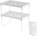 NiHome 2-Pack Stackable Plastic Kitchen Storage Shelf Foldable Rack, White | Stackable Kitchen Cabinet Organizer and Storage Shelves, Expandable Storage Racks for Counter Cabinet Pantry by NiHome