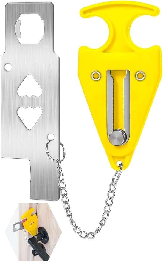 Portable Door Lock for Travel Door Lock Hotel Room Security Devices Apartment Jammer Additional Safety for Traveling Home College upgrade (Yellow combination) by GINFH