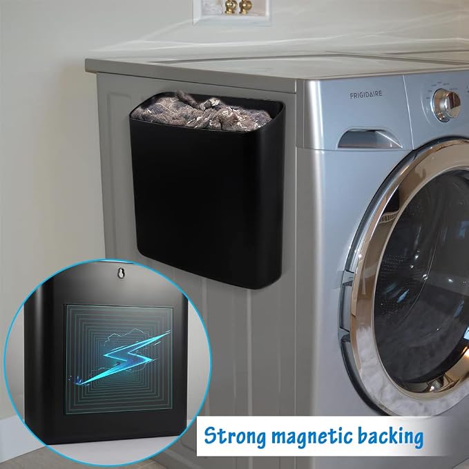 Picowe Magnetic Laundry Storage, Large Lint Holder Bin for Laundry Room, Space-Saving Trash Container Hanging on Dryer, Washer or Wall Mount Trash Bin (Black) - Image 6