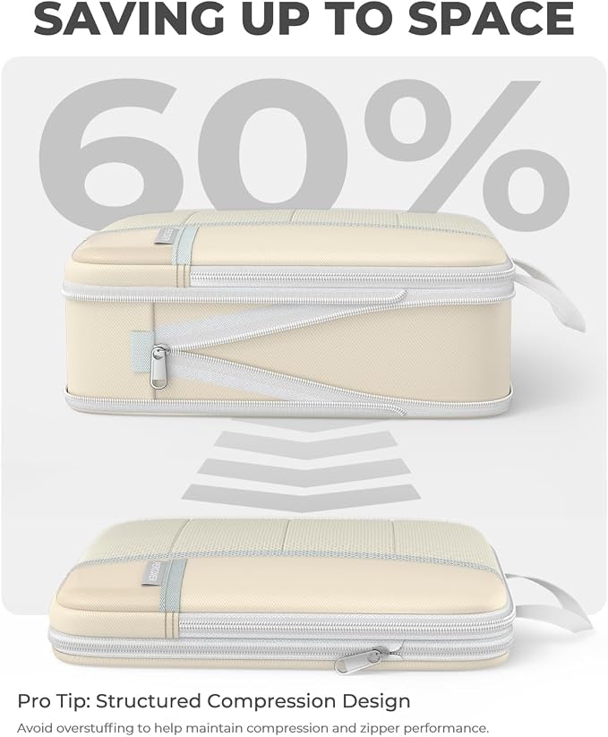 Percover Compression Packing Cubes for Travel, 8-Piece Structured Compression Organizer Set with Laundry Bag & Shoe Bag for Carry-On & Checked Luggage, Beige - Image 3