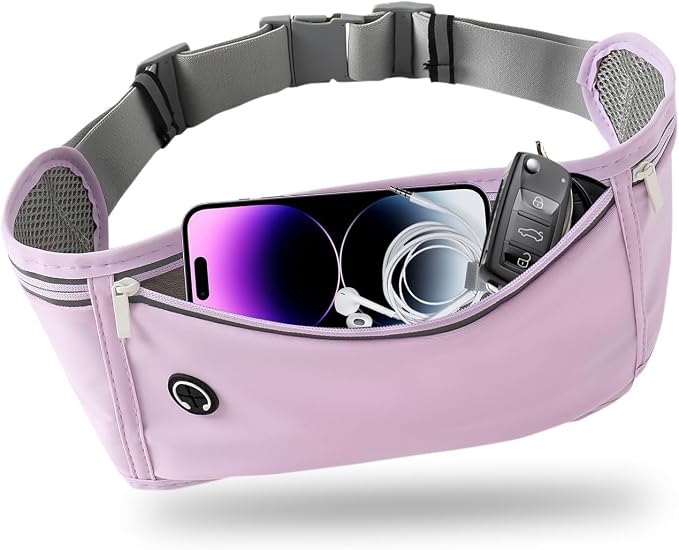 Slim Running Belt for Women Men,Runners Fanny Pack Phone Holder,Money Belt,Running Gear Accessories,with 3 Pockets (Purple) by Unknown