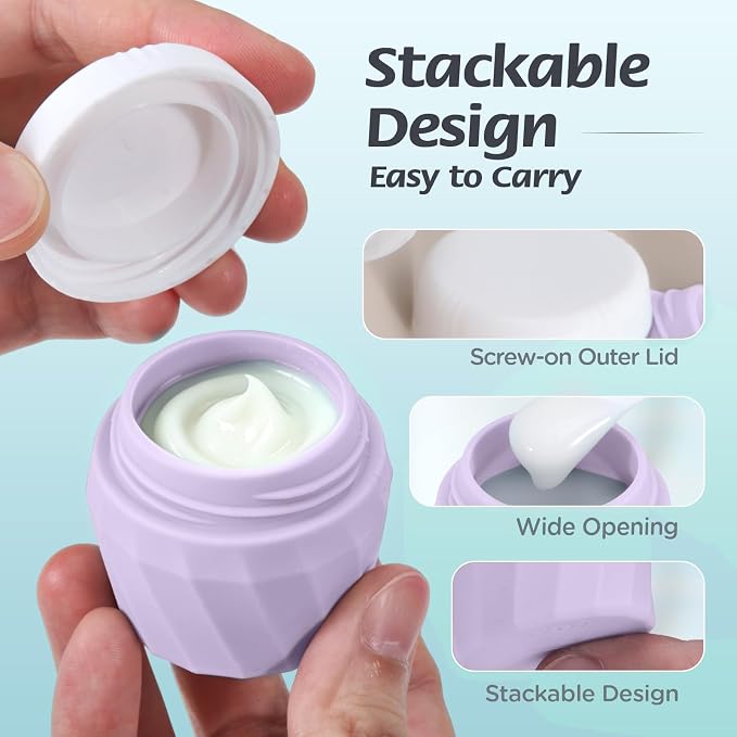 6Pcs Travel Bottles for Toiletries, Silicone Travel Size Containers Set | TSA Approved BPA-FREE Silicone Leak Proof Refillable Bottles and Jars, Women & Men Airplane Cruise Essentials Kit (PURPLE) - Image 5