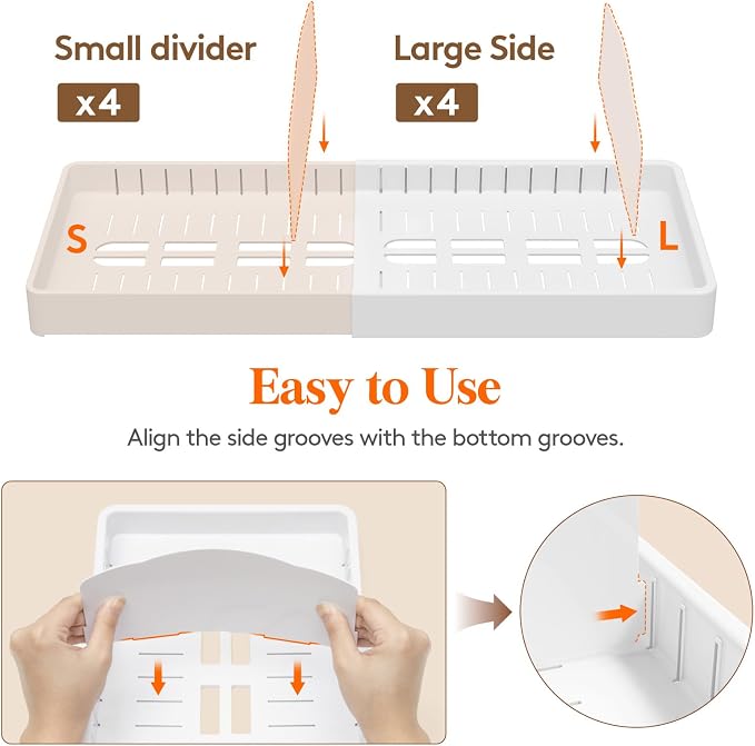 Lifewit Kitchen Cabinet Organizer for Food Contanier Lid with 9 Sections | Expandable Lid Holder with 8 Adjustable Dividers for Pantry Organizers and Storage, White, Extra Large, 13"-24" - Image 8
