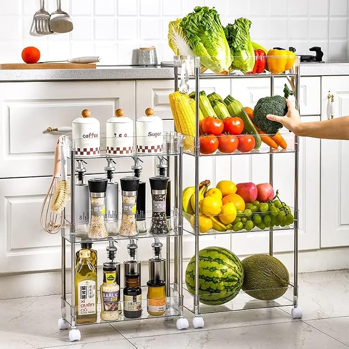 Chris.W Slim Storage Cart 3 Tier with Wheels, Clear Bathroom Cart Organizer, Mobile Shelving Unit Rolling Utility Cart, Slide Out Organizer for Kitchen, Bathroom, Laundry, Narrow Places, Office 5.2" W - Image 8