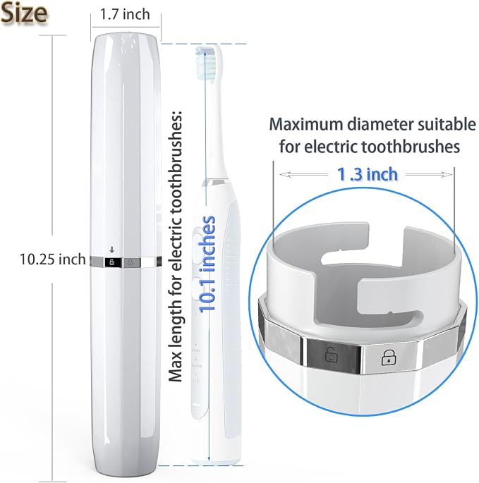 Long Ventilated Electric Toothbrush Travel Case, Portable Holder, Fits Most Standard Straight Electric Toothbrushes (White) - Image 4