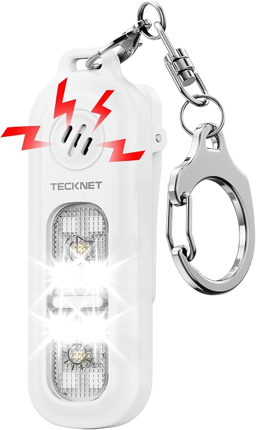 TECKNET Personal Safety Alarm 135dB with SOS Strobe Light for Women - Rechargeable& IPX4 Waterproof Running Lights with Clip On Torch & Low Battery Notice, Safety Siren for Running, Travel Kids, Wihte by Tecknet
