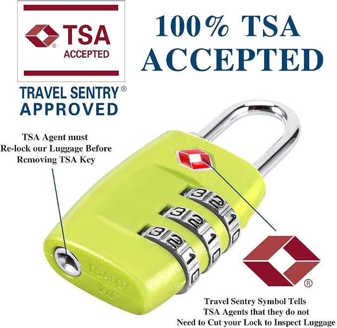 TSA Luggage Locks (4Pack) - 3 Digit Combination Padlocks - Approved Travel Lock for Suitcases & Baggage (Green1) - Image 3