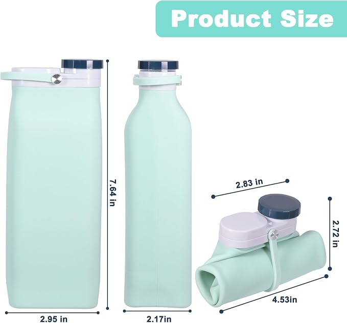 Collapsible Water Bottle,Reusable Foldable BPA Free Silicone Water Bottle,Portable Leakproof Sport Water Bottle for Running Traveling Hiking Camping Lightweight Durable 20 oz (Blue) - Image 2