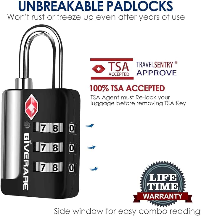2 Pack TSA Approved Travel Luggage Locks, Suitcase Metal Combination Lock, Alloy Keyless 3-Digit Zipper Padlocks, TSA Accepted Compatible Padlock for Gym Locker, Golf Bag Case, Backpack-Black - Image 5