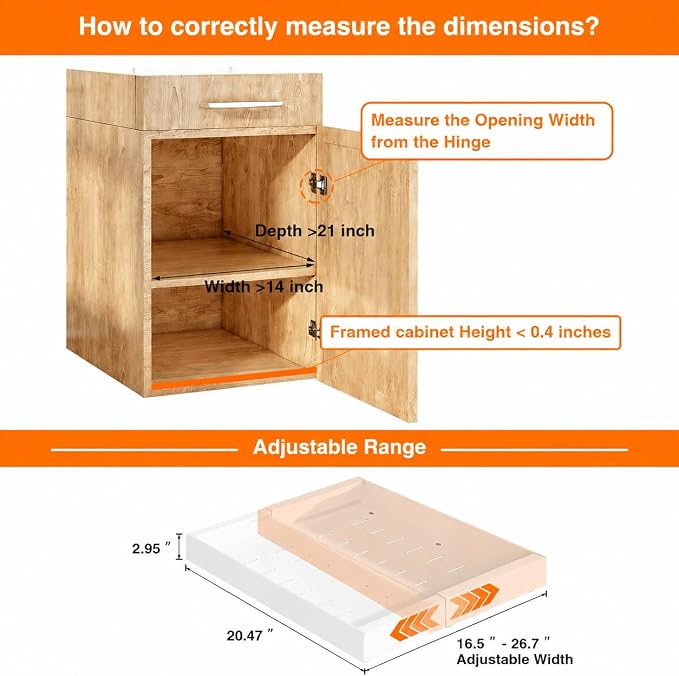 Expandable Pull Out Cabinet Organizer,16.5-26.7" Wx21''D,2 Pack | Upgraded 3 Quiet Slide Rails, Nano-Film Adhesive Fixing, White, Fit Kitchen/Living Room/Bathroom/Vanity - Image 3