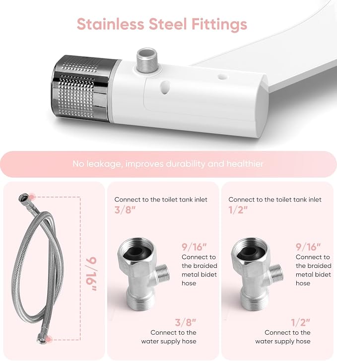 Ultra-Slim Bidet Attachment, Posterior&Feminine Wash-(Retractable Dual Nozzles), Non-Electric Bidet Attachment for Toilet Seat, Adjustable Fresh Cold Water Pressure, Stainless Steel Inlet (DarkGray) - Image 4