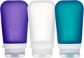 humangear GoToob+ 3-Pack, Large (3.4 fl oz), Clear/Purple/Teal | Refillable & Leak-Proof Silicone Travel Size Bottles with Locking Cap for Toiletries, Camping & TSA Carry-On by humangear