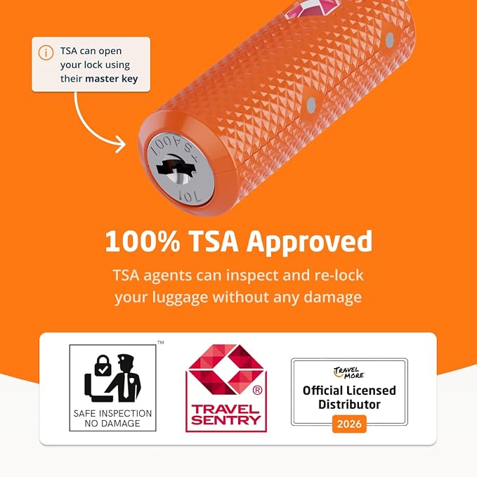 TSA Approved Locks for Luggage with Keys, Secure Travel Locks | Durable, Flexible Cable, Zinc Alloy Body, Easy to Use, Compact, for Suitcases, Backpacks, Cases, Zippers, 4-Pack, Orange - Image 3