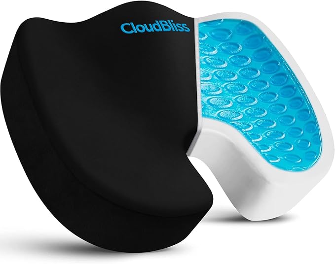 CloudBliss Gel Memory Foam Seat Cushion for Long Sitting, X-Large, Black | Gel Chair Pad for Tailbone, Coccyx, Sciatica , Soft Suede Cover, Non-Slip , Washable Mesh, for office, home, car by CloudBliss