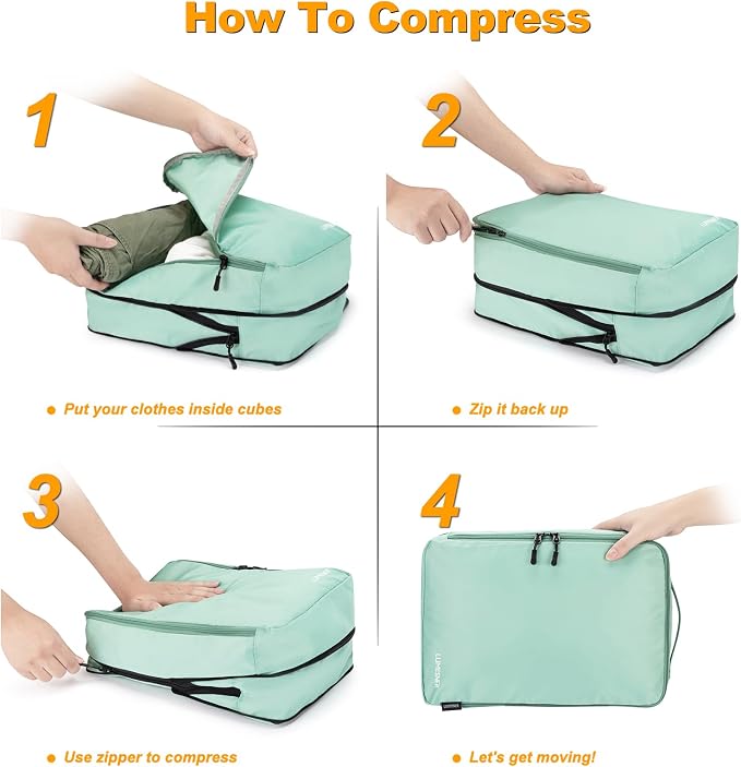 Compression Packing Cubes, Lumesner 8 Set Travel Packing Cubes for Carry on Suitcases, Compression Suitcase Organizers Bag Set & Travel Cubes (8-piece, Green) - Image 4