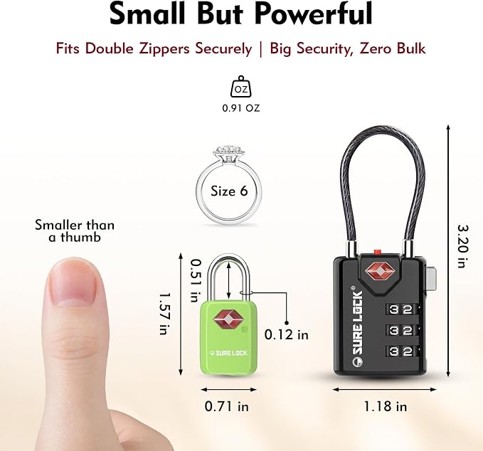 SURE LOCK Mini TSA Approved Keyed Luggage Lock – One Key Opens All, Fits Tight Zipper Gaps & Small Pull Holes, Compact Travel Lock for Suitcases, Backpacks & Handbags - Image 3
