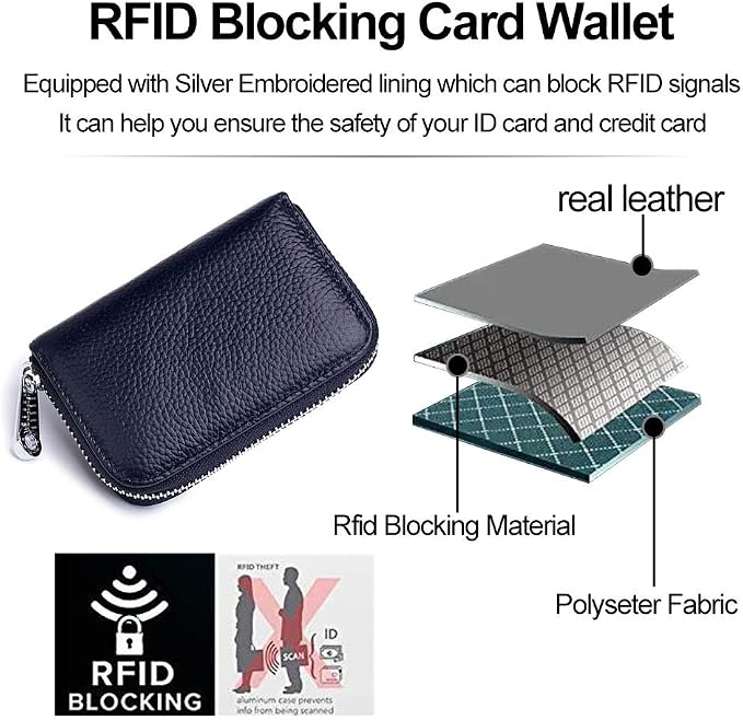 RFID Credit Card Holder Genuine Leather Credit Card Wallet with Zipper | RFID - Image 6