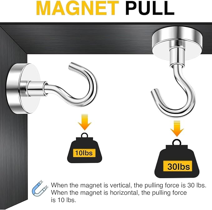 DIYMAG Magnetic Hooks 20pcs 30lbs+ Cruise Essentials 2026 Magnet Hook | Neodymium Heavy Duty Strong Magnets Hanging Ship Cabins Refrigerator Fridge Classroom Beach Vacation Kitchen Grills Home Tool - Image 4
